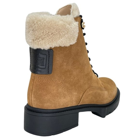 Coach Lorimer Suede Sheep Fur Trim Womens Ankle Boots in Tan - Picture 11 of 16